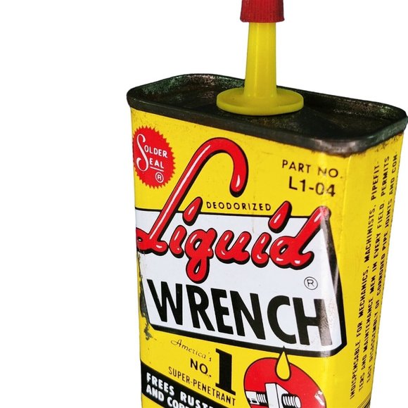 Liquid Wrench Lubricant Oil Tin Can 1970s 4 Oz Collectible with Orig. Red Cap - Picture 5 of 10